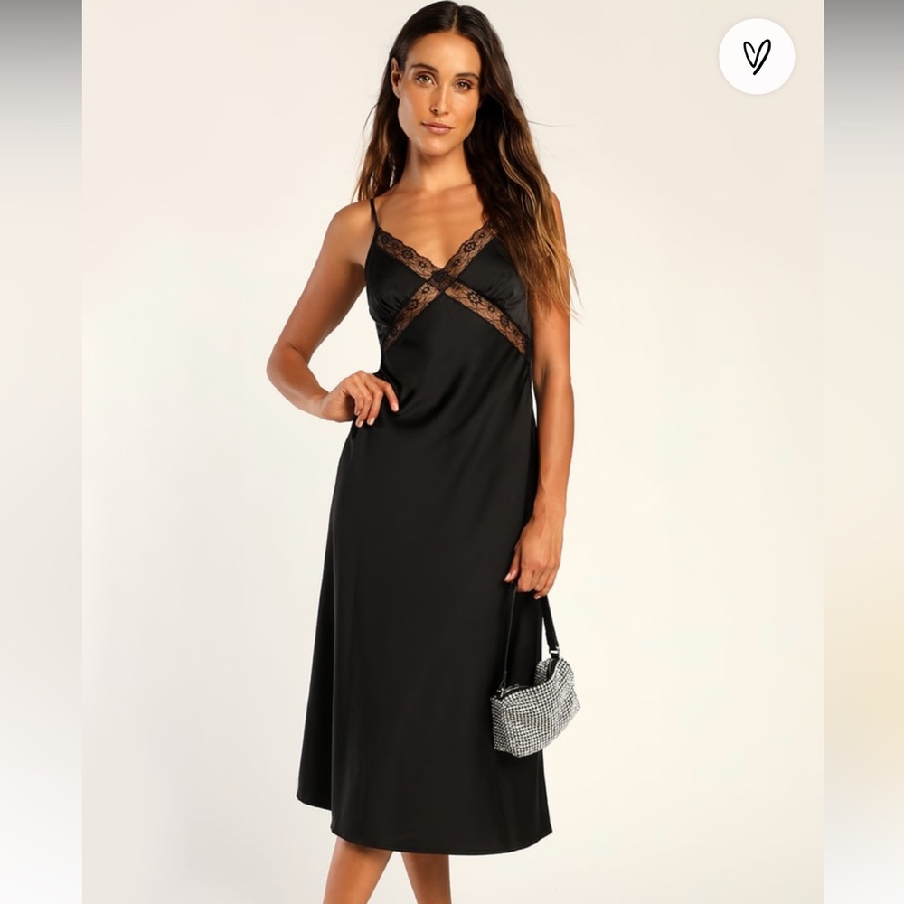Lulu’s Black Satin & Lace Slip Dress